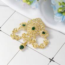 1 Set Gold-Plated Arabic Waist Belt, 1 Elegant Brooch, 1 Pair Retro Earrings, Algerian Wedding Jewelry Bridal Gift Valentine's Day Accessories - Green - View 4