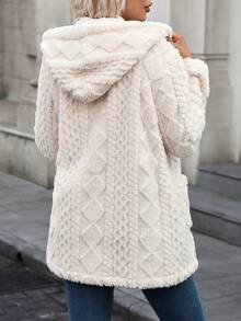 Long Solid Color Diamond Pattern Front Button Pocket Winter Hooded Jacket