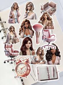 17/18 pezzi Adesivi retrò fatti a mano in stile femminile urbano, per impiegati bianchi/acquerello romantico ragazza italiana in viaggio - Adesivi riutilizzabili con motivi floreali e artistici, adatti per DIY diari, agende, decorazioni per laptop, adesivi per libri, accessori per agende, stampe di alta qualità
