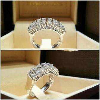 A Graceful And Elegant Ladies' Engagement Ring, Exquisitely Silver-Plated With Sparkling Synthetic Cubic Zirconia, Suitable For Engagements, Weddings, Parties, And Perfect As An Anniversary Or Birthday Gift