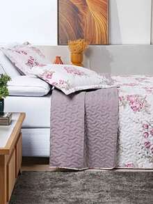 200 Thread Count Double-Sided 3-Piece King/Queen/Double/Single Floral Print Avere Bedspread - Lilac - View 5