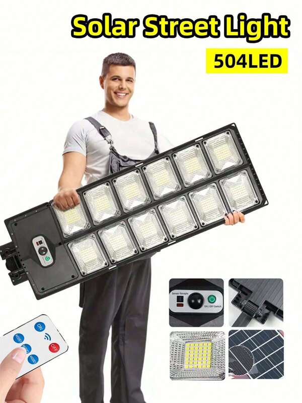 Luces solares de calle exteriores de 8000W - Luces de aparcamiento solar de 6500K Comercial de ocaso a amanecer, doble 12 cuadrícula 504 Led Luces de pared de patio, Luces de calle solares de tipo dividido con control remoto, Luces de calle solares para patio/entrada de vehículos Detección de movimiento humano, Luz de calle solar súper brillante con detección automática adecuada para calles, patios, entradas de garaje, etc.