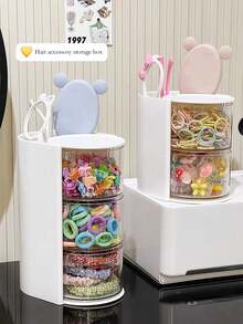 1 Peça Caixa Giratória de Armazenamento de Acessórios para Cabelo com Compartimentos Múltiplos, Organizador de Grampos e Laços de Cabelo, Caixa de Exibição de Acessórios para Cabelo de Crianças, Organizador Multiuso para Pentes, Óculos, Pincéis de Maquiagem etc., Material PET Simples e Prático, Presente Perfeito para o Dia da Criança e Aniversário