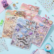 Diy Cute, Stress-Relieving, Stacked Stickers, 3d Stereoscopic Stickers With Miniature Landscape Stickers, Factory Assembly Line Scenes School Supplies,Back To School