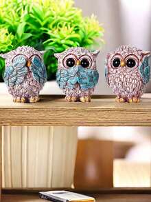 3 件蓝色猫头鹰装饰工艺品，耐用且适合房间、家居装饰、卧室装饰