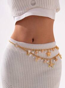 1 Stück/2 Stücke exquisite geometrische Muschel, Seestern, Perlen-Quaste Taillenkette, leichter luxuriöser Mode-Taillenträger, passend für Party, Hochzeit, Date, Jahrestag