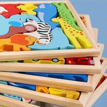 Montessori Early Educational Baby Wooden Animal Jigsaw Puzzle Wooden Puzzle Cartoon Animal Characters Baby Toys