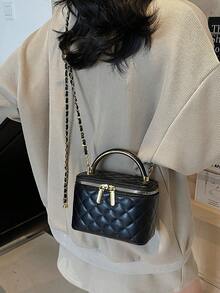 BEIKAMU 1pc Diamond Pattern Pattern Handheld Box-Shaped Bag, New Makeup Lip Balm Coin Purse, Elegant Chic Chain Shoulder Crossbody Bag - Black - View 6