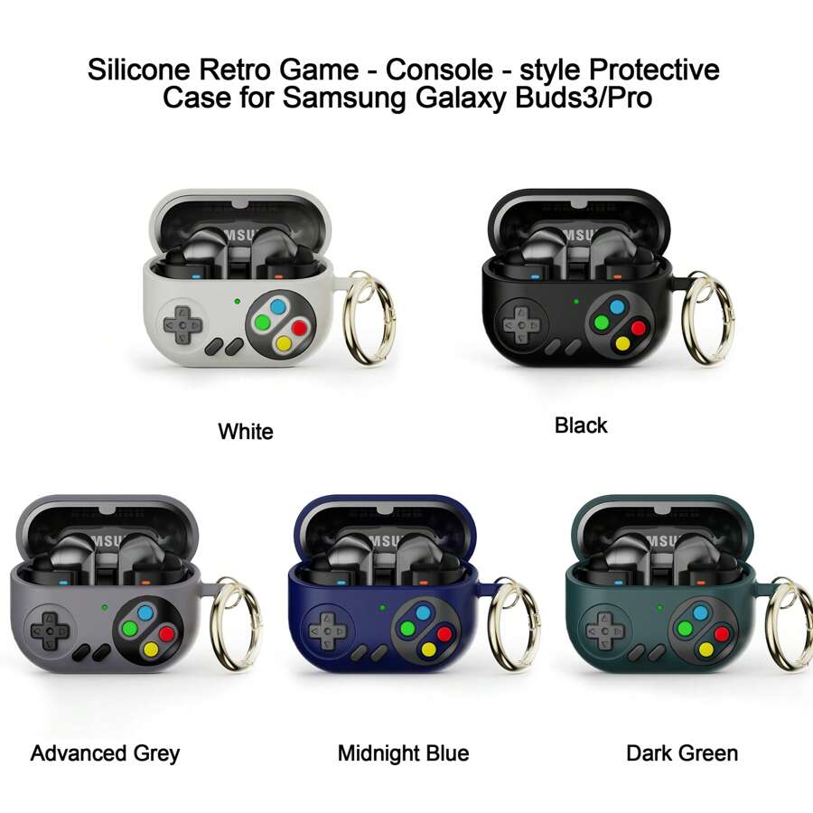 Carcasa protectora de silicona clásica de estilo retro de dibujos animados de 2 mm de grosor, con gancho dorado compatible con Samsung Galaxy Buds3 y Buds3 Pro, anti-caída