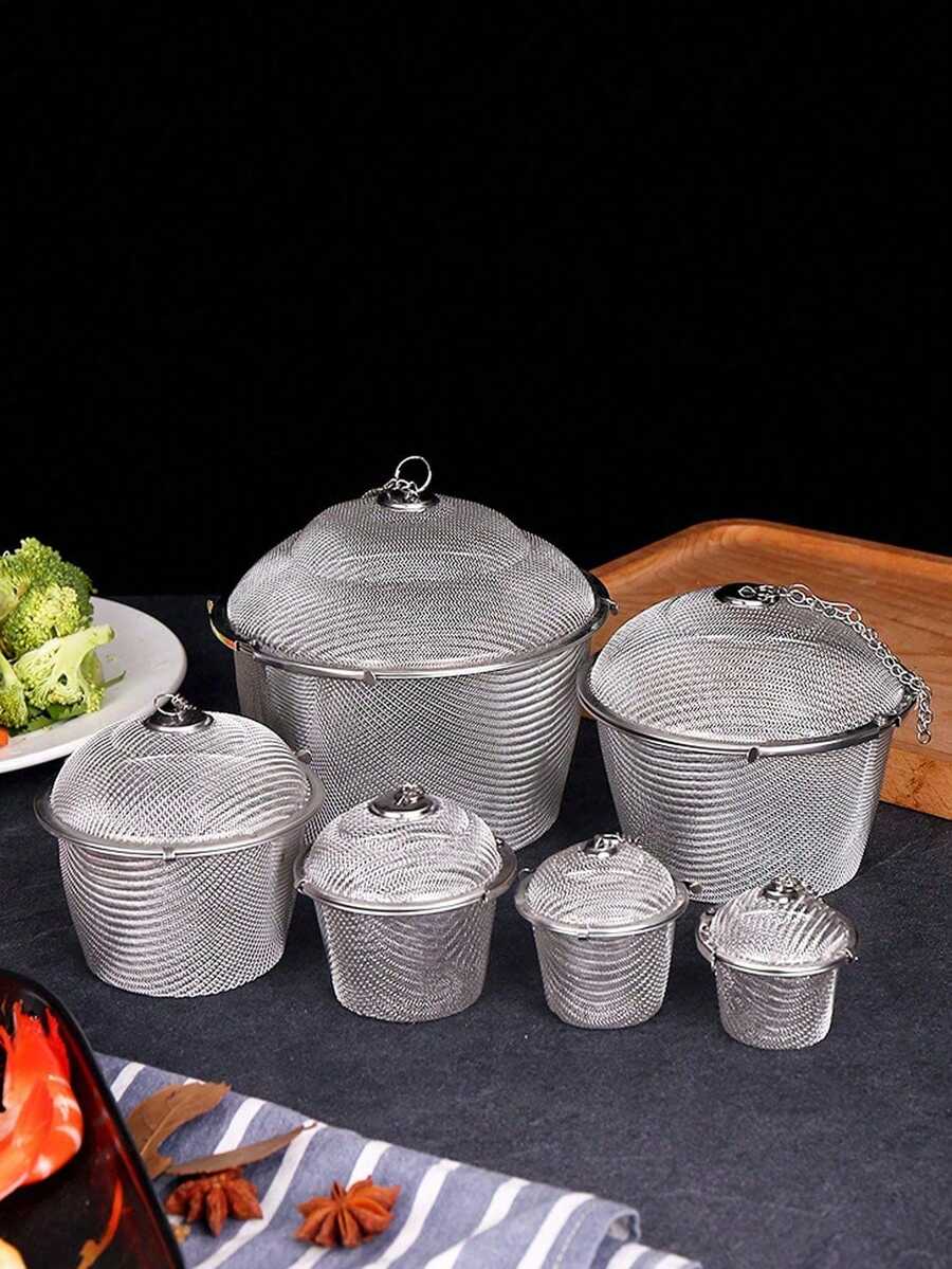 1pc Stainless Steel Tea Ball Infuser, Tea Leaf Strainer, Herb Spice Seasoning Holder, Kitchen Cooking Accessory - Multicolor - View 1