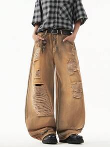 1 quần jeans ống rộng đơn giản thời trang Mỹ cổ điển dành cho nam Justice Brother - Màu xanh lam - Xem 3