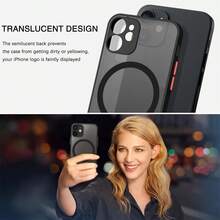 1pc Black Magnetic Wireless Charging Shockproof Protective Case With Full Camera Protection, Translucent Matte Finish, [Silky Touch] [Matte PC Back] TPU Bumper Shockproof Slim Thin Compatible With IPhone And Compatible With Samsung Galaxy Waterproof Anti-Fall Scratch Resistant - Black - View 9
