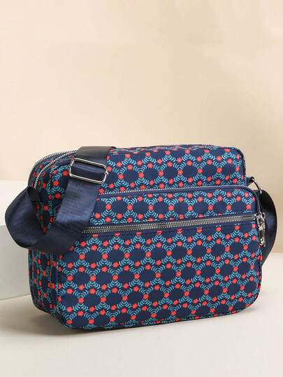 女士碎花手提包，大容量2025新款斜挎单肩包，中年轻便防水尼龙购物袋，休闲帆布邮差包