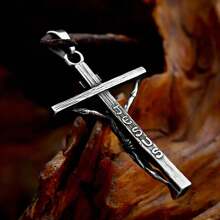 1pc Vintage Stainless Steel Jesus Cross Pendant With 60cm Chain, Suitable For Daily Wear For Men And Women