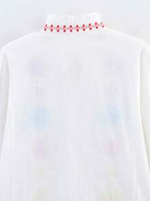 Camicia elegante da donna con bottoni e ricamo, adatta per la primavera/autunno