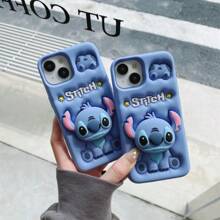Disney Funda de teléfono 3D linda de Stitch para 6-11/15Pro Max, funda protectora de silicona suave para teléfonos Apple, adecuada para mujeres