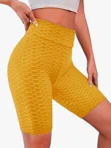 Biker Short Levanta Glúteos con Textura de Panal – Disponible en Varios Colores - Amarillo Mostaza - Ver 2