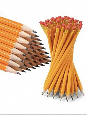 50pcs/30pcs/20pcs/10pcs/5pcs Random Color Wooden Pencils With Erasers, HB Pencils For Students Writing, School & Office Stationery & Drawing Supplies, Random Color Eraser Caps Back To School