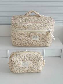 1 Pink Cosmetic Bag, Corduroy Floral Cosmetic Bag, Portable Large-Capacity Storage Bag, Multi-Functional Storage For Wash Bags, Girls' Cosmetic Bags, Cosmetic Storage Bags, Skin Care Cosmetic Bags, Cosmetic Boxes, Cosmetic Bags, Jewelry Storage Bags