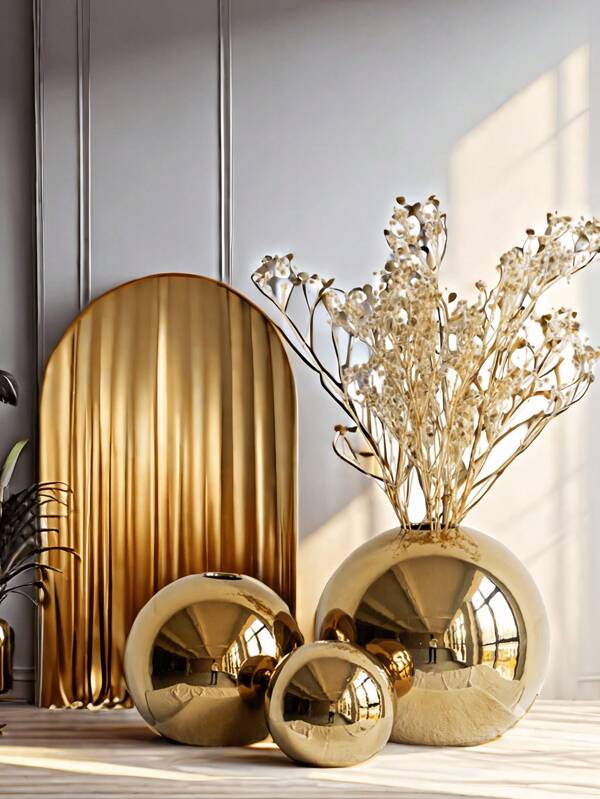A Light Luxury Golden Spherical Vase Is Suitable For The Living Room, Dining Room, Study Hallway ...