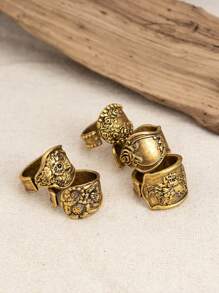 5 buc inele vintage din argint sculptate cu motive florale, lucrate manual, inele personalizate reglabile, set de bijuterii la modă cu flori și trandafiri, cadou de bijuterii în stil boem pentru femei