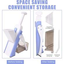 Practical Kitchen Gadgets, Compact Vegetable Slicer With 4 Cutting Types: Slicing, Julienne, Strip And Dicing, 420 Stainless Steel Cutter With Brush For Fruits Potato Carrot Onion, Good Gift In Kitchen, Blue - Blue - View 5