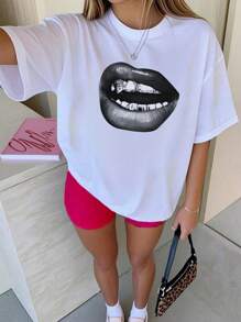 1 szt. Dziewczęca koszulka z nadrukiem w litery z okrągłym dekoltem i krótkim rękawem, prosta typografia angielska, która inspiruje wyobraźnię i samoekspresję, odzież dla uczniów na lato