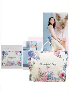 10pcs/50pcs Lavender Blue Floral Print Tote Bags, Lovely Day Print Shopping Plastic Bags, Party Event Clothing Gift Packaging Bags, Upscale Store Packaging Bags, Suitable For Gift Packaging And Giving, Halloween Candy Bag Filler, Halloween Decor, Thank You Bags - Blue - View 4