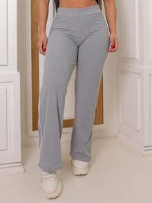 Women's Ribbed Pants With Side Detail White Cotton And Elastane Comfortable Casual Women's Fashion - 灰色 - 查看 4