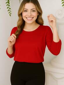 Duna Women's Blouse Social 3/4 Princess Evangelical Fashion S To GG Various Colors Simple Casual Elegant Party Viscose Night Holiday Daily Birthday Party - 紅色 - 查看 2