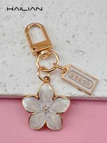 1 件合金材质樱花形钥匙扣轻巧优雅樱花装饰带标签适用于包包吊坠车钥匙生日节日礼物 - 白色 - 查看 4