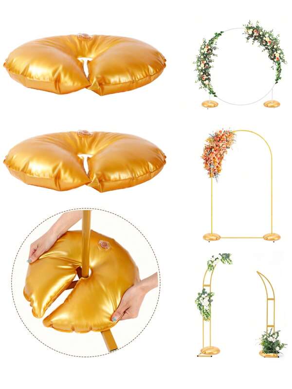 2pcs Gold BUQ Inflatable Arch Stand Base, U-Shaped Golden Water Bag, Reusable U-Shaped Balloon Frame Support, Heavy-Duty Water Bag, Metal Arch Frame Base, For Weddings, Birthdays, Gender Reveals, And Holiday Celebrations, Ages 14+
