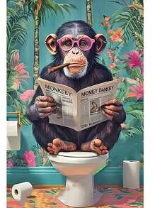 20-20pcs Frameless Diamond Painting 5D DIY Kit, Whimsical Teddy Bear Reading Newspaper On Toilet - Vibrant Tropical Bathroom Decor, Ideal For Living Room, Office Or Corridor