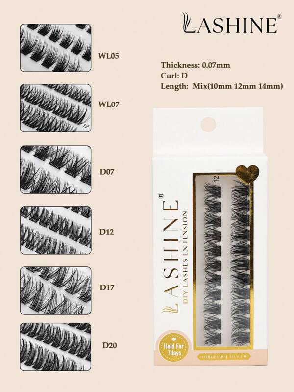 Lashine LASHINE 24 Clusters Individual Cluster Lashes 0.07mm D Curl DIY Lash Extension 10mm-14mm Mixed Lash Extensions Lash Clusters Individual Fluffy Lashes Soft And Natural Fluffy False Eyelashes Individual DIY Eyelash Extension At Home