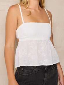 Y2k Embroidery Floral Square Neck Tank Tops Ruffle Flowy Summer Solid Camisole Backless Sleeveless Cami Shirt - 白色 - 查看 4