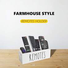 New- Remote Control Holder, Farmhouse Remote Storage Caddy, Bedside TV Controller Box, Rustic Wood Media Anizer Tray For Home Bedroom Table () - White - View 4