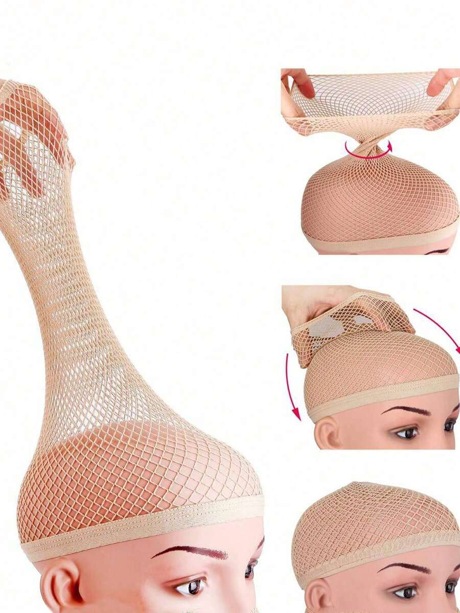 Skin Color Wig Cap, Breathable Mesh Wig Net, Unisex Mesh Wig Cap, Wig Hair Net, Skin Color Non-Slip Breathable Stretch Nylon Wig Cap Set, Long Wig Cap, Stretchable High Elastic Durable Hair Net, Wig Care Set, Wig ,Hair Styling Kit ,Hair Tool Kit