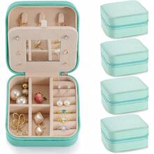 New- Blue 4packs - All Travel Jewelry Case, To Go Portable Jewelry Box, Travel Jewelry ,Portable Jewellery Storage Holder For Rings Earrings Necklace, Gifts For Girls Women  Mirror - cyan Blue - 4 packs - 查看 1