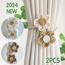 2pcs Flower Curtain Ties, Punch-Free Curtain Cords, Modern Simple Curtain Buckles, Curtain Ties, Curtain Fixers, Suitable For Bedrooms, Living Rooms, Dormitories, And Home Decoration,Home Decor For Living Room, Bedroom, Kitchen, Hotel Curtains Room Decor - 2 Pcs Beige - View 4