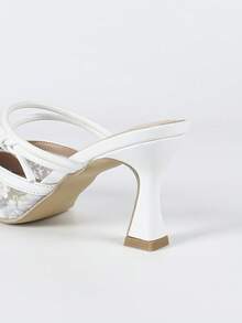 Women's White Pointed Toe High Heel Lace Net Pumps, Fashionable Sexy Party Slip-On Pumps, Comfortable Versatile Elegant High Heels - White - View 10