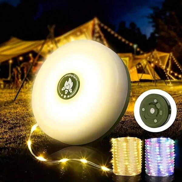 4-In-1 Upgraded Camping String Lights - 8 Lighting Modes, USB Rechargeable,, Portable RGB Outdoor Lights For Camping & Hiking, White, ABS & PC Material, Magnets, 2000mAh Battery, Charging Indicator, Camping Accessories
