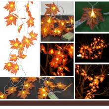 New LED Autumn Simulation Maple Leaf Pumpkin Light String, Battery Powered (Excluding Battery) Suitable For Halloween, Thanksgiving, Christmas, Yard Decoration Lights