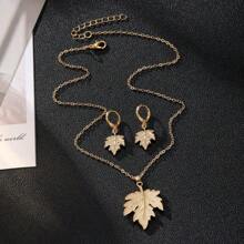 Juego de joyas para mujer (Collar + Aretes), con forma de hoja de metal