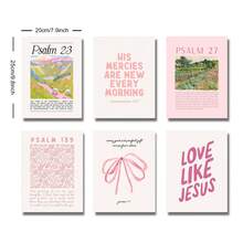 Bộ 6 bức tranh tường nghệ thuật Chúa Jesus Christian Preppy màu hồng không khung in trên vải canvas câu Kinh thánh trích dẫn đầy cảm hứng cho căn hộ, phòng khách, phòng ngủ, trang trí nhà hiện đại - Nhiều màu - Xem 9