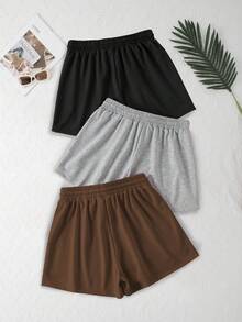3条装纯色弹力腰带宽松运动短裤/休闲裤 - 彩色 - 查看 3