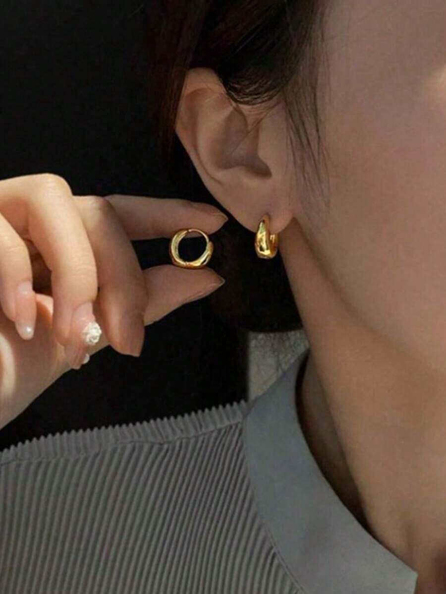 2pcs Gold Plated Chunky Hoop Earrings Huggie Earrings Bridal Wedding Party INS Jewelry Friend Girlfriend Wife Valentine's Day,Mom,Mother,Mother's Day, - 黃金 - 查看 1
