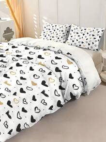 2/3pcs Heart-Shaped Dots Duvet Cover Bedding Set, Bed Comforter Set, Room Decor,With 1 Duvet Cover And 2 Pillowcases, King-Size Bedspread, Bed Sheet, Soft Skin-Friendly Polyester, Machine Washable, Dry Clean. It Is Suitable For Home And Bedroom Decoration,Room Decor, Bedroom Decor,Room Decoration Stuff,It Is Suitable For Bedroom Decoration In Pursuit Of Simple And Fashionable Style