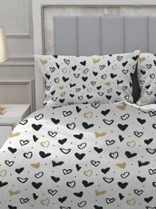 2/3pcs Heart-Shaped Dots Duvet Cover Bedding Set, Bed Comforter Set, Room Decor,With 1 Duvet Cover And 2 Pillowcases, King-Size Bedspread, Bed Sheet, Soft Skin-Friendly Polyester, Machine Washable, Dry Clean. It Is Suitable For Home And Bedroom Decoration,Room Decor, Bedroom Decor,Room Decoration Stuff,It Is Suitable For Bedroom Decoration In Pursuit Of Simple And Fashionable Style