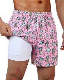 Bañador de hombre con forro de compresión, pantalón corto de baño de 5 pulgadas de entrepierna para hombres - Rosa divertido - Ver 1