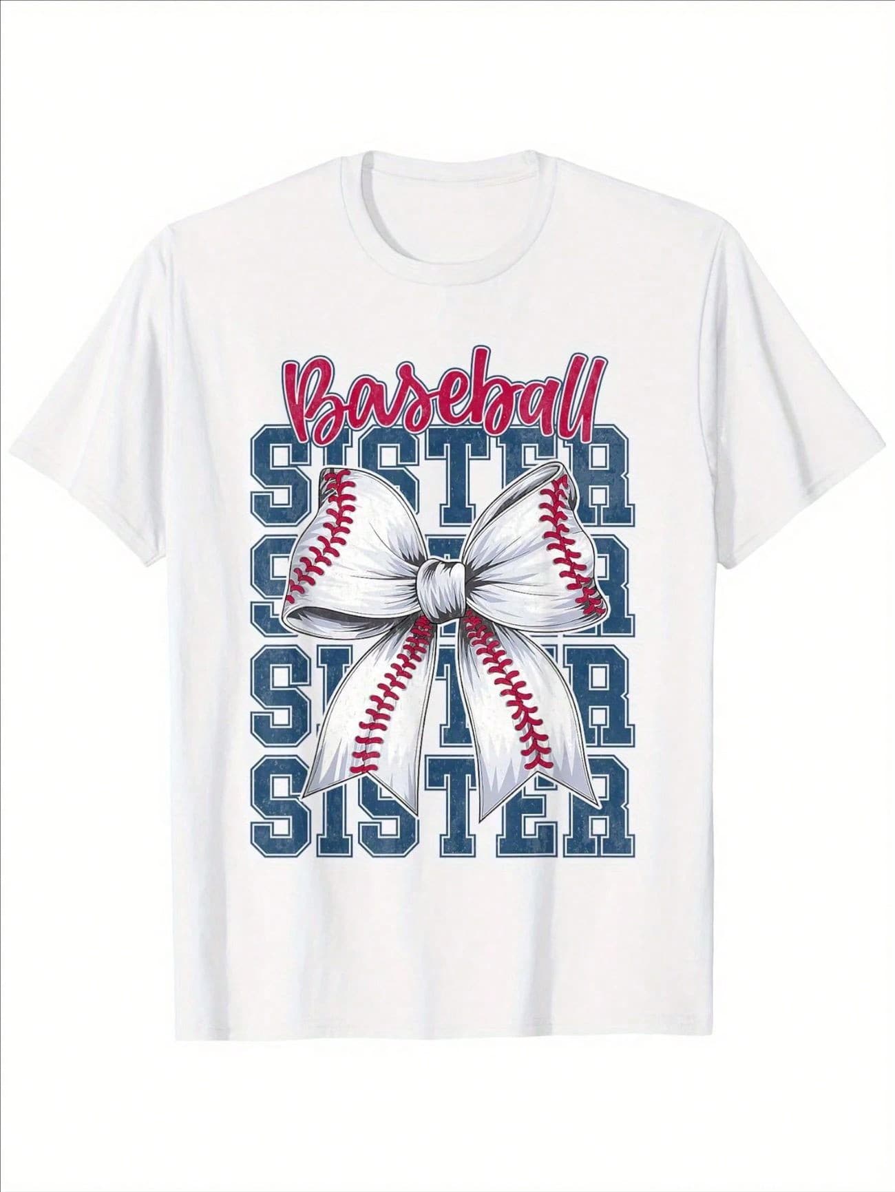 Baseball Sister Graphic Girls' Cotton T-Shirt – Soft Cotton Summer Tee For, Casual Short Sleeve Top With Coquette Bow Design, Perfect Gift For Sports Fans Kids - 白色 - 查看 1